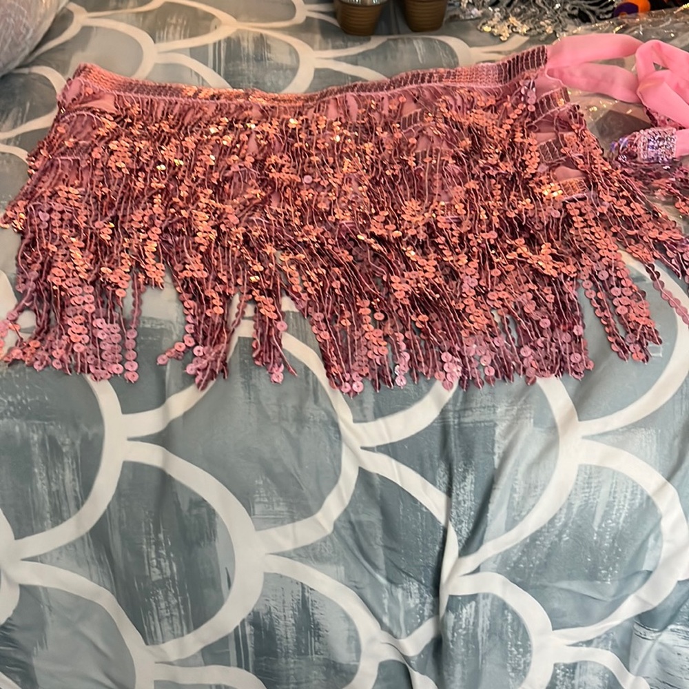 Sequin Skirt Fringe Skirt Belly Dance Hip Skirt Rave Party Costume Sparkle Skirt